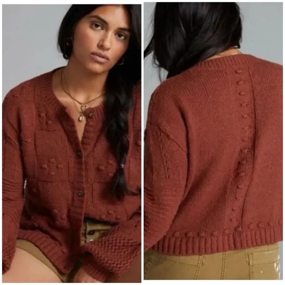 Anthropologie Sweaters - ANTHROPOLOGIE‎ Pilcro Textured Puff Sleeve Cardigan Sweater Size XL Button Front